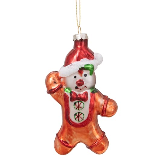 5" Gingerbread Man with Santa Hat Hanging Glass Christmas Ornament